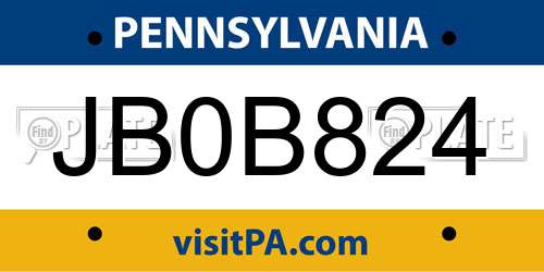JB0B824 Pennsylvania License Plate