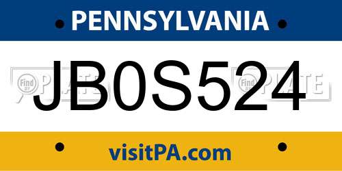 JB0S524 Pennsylvania License Plate