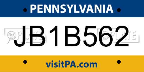 JB1B562 Pennsylvania License Plate