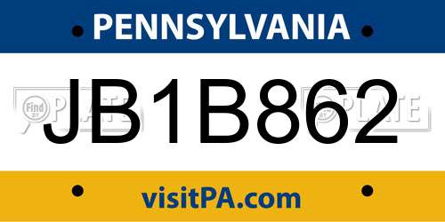 JB1B862 Pennsylvania License Plate