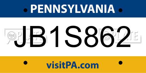 JB1S862 Pennsylvania License Plate
