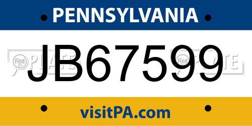 JB67599 Pennsylvania License Plate