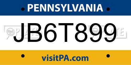JB6T899 Pennsylvania License Plate