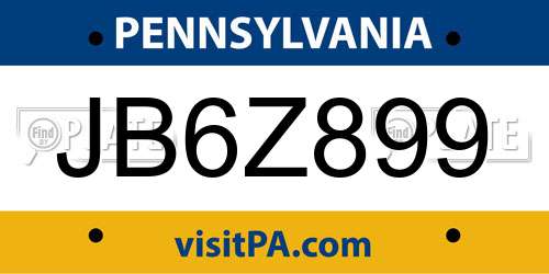 JB6Z899 Pennsylvania License Plate