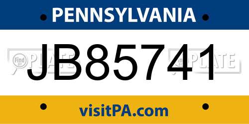 JB85741 Pennsylvania License Plate