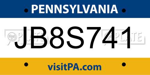 JB8S741 Pennsylvania License Plate