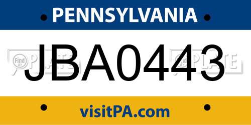 JBA0443 Pennsylvania License Plate