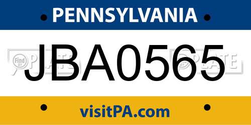 JBA0565 Pennsylvania License Plate
