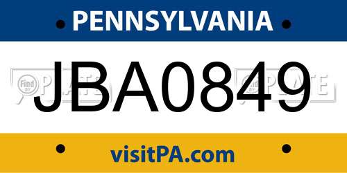 JBA0849 Pennsylvania License Plate