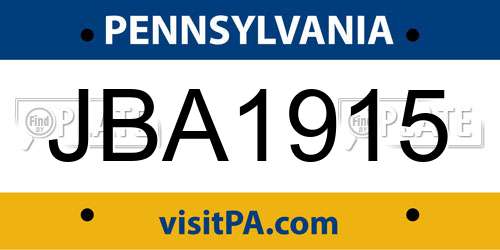 JBA1915 Pennsylvania License Plate
