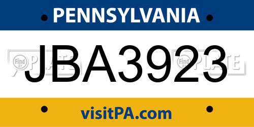 JBA3923 Pennsylvania License Plate
