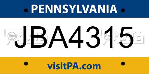 JBA4315 Pennsylvania License Plate