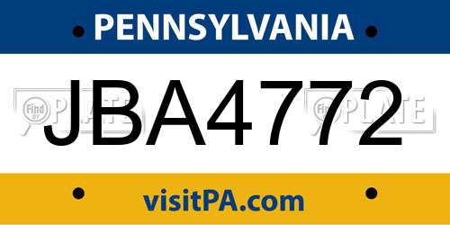 JBA4772 Pennsylvania License Plate