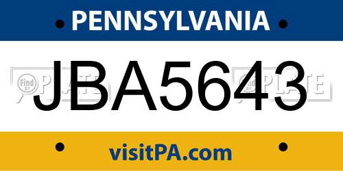 JBA5643 Pennsylvania License Plate