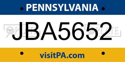 JBA5652 Pennsylvania License Plate