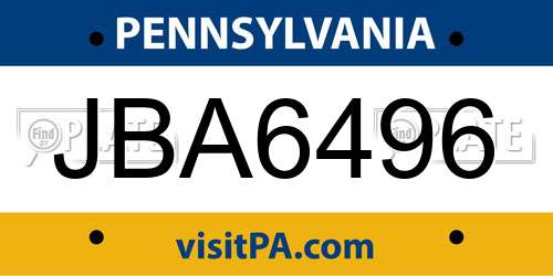 JBA6496 Pennsylvania License Plate
