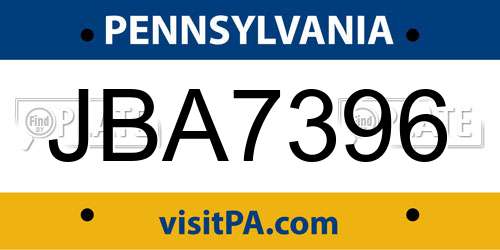 JBA7396 Pennsylvania License Plate