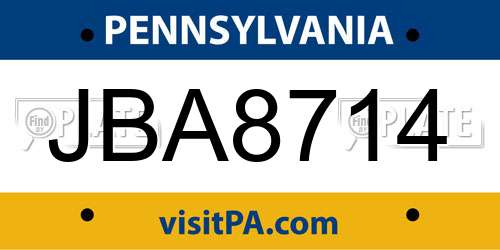JBA8714 Pennsylvania License Plate