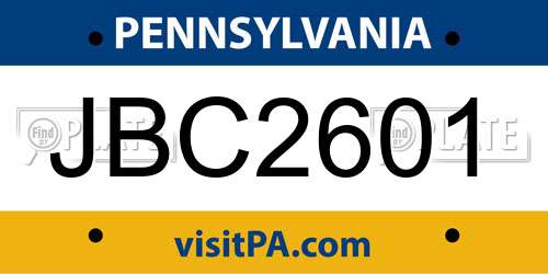 JBC2601 Pennsylvania License Plate