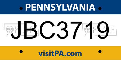 JBC3719 Pennsylvania License Plate