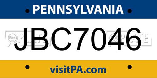 JBC7046 Pennsylvania License Plate