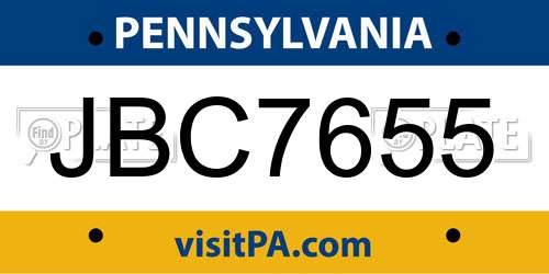 JBC7655 Pennsylvania License Plate