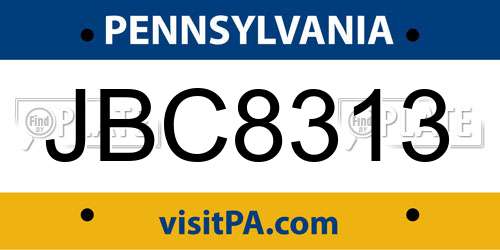 JBC8313 Pennsylvania License Plate