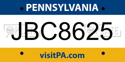 JBC8625 Pennsylvania License Plate