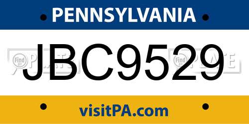 JBC9529 Pennsylvania License Plate
