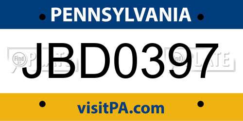 JBD0397 Pennsylvania License Plate