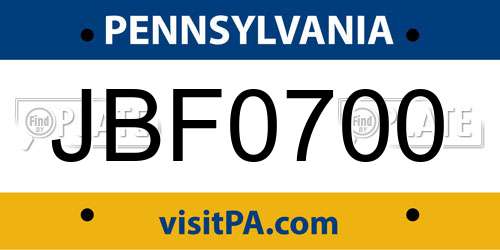 JBF0700 Pennsylvania License Plate