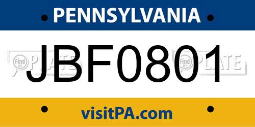 JBF0801 Pennsylvania License Plate