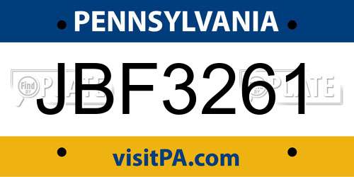 JBF3261 Pennsylvania License Plate