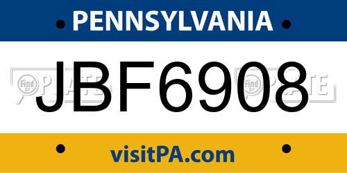 JBF6908 Pennsylvania License Plate