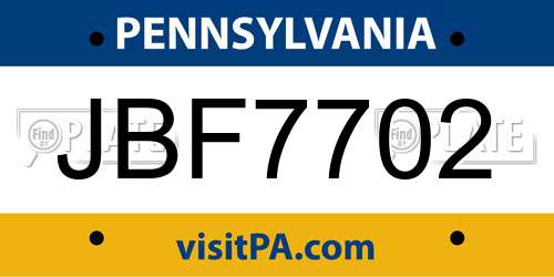 JBF7702 Pennsylvania License Plate