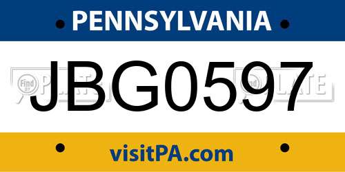 JBG0597 Pennsylvania License Plate