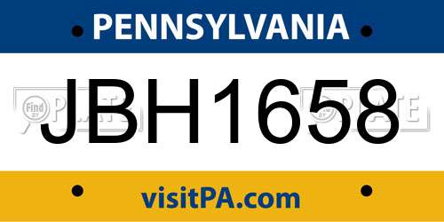 JBH1658 Pennsylvania License Plate