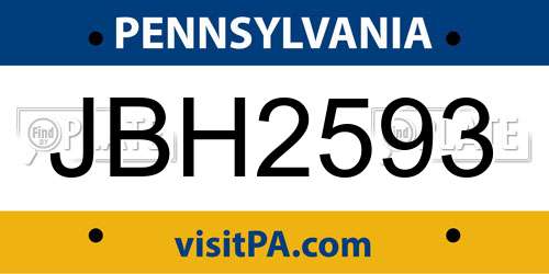 JBH2593 Pennsylvania License Plate