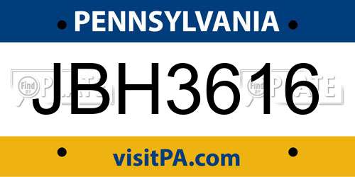 JBH3616 Pennsylvania License Plate