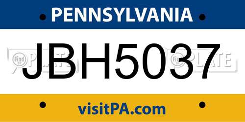 JBH5037 Pennsylvania License Plate