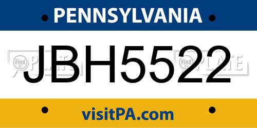 JBH5522 Pennsylvania License Plate