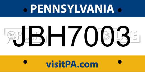 JBH7003 Pennsylvania License Plate