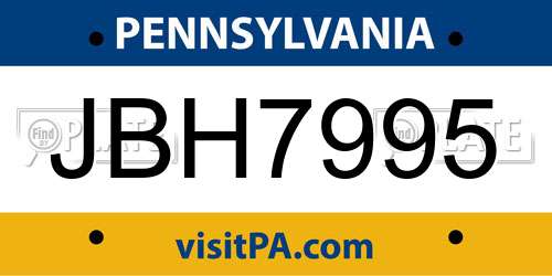 JBH7995 Pennsylvania License Plate