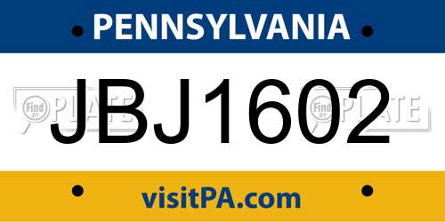 JBJ1602 Pennsylvania License Plate