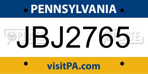JBJ2765 Pennsylvania License Plate