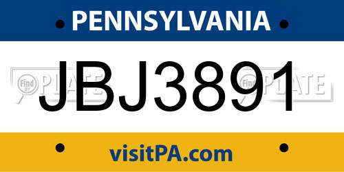 JBJ3891 Pennsylvania License Plate
