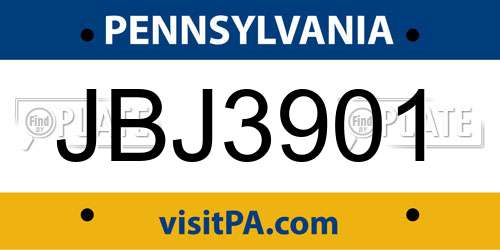 JBJ3901 Pennsylvania License Plate