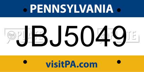 JBJ5049 Pennsylvania License Plate