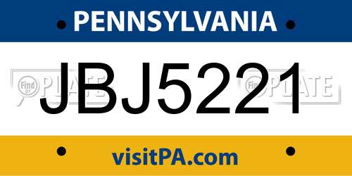 JBJ5221 Pennsylvania License Plate