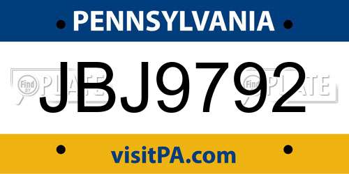 JBJ9792 Pennsylvania License Plate